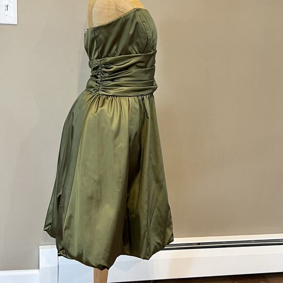 Vintage Y2K Davids Bridal Strapless Dress 14 Bubble Hem Tafetta Olive USA Prom‎ - Picture 2 of 11